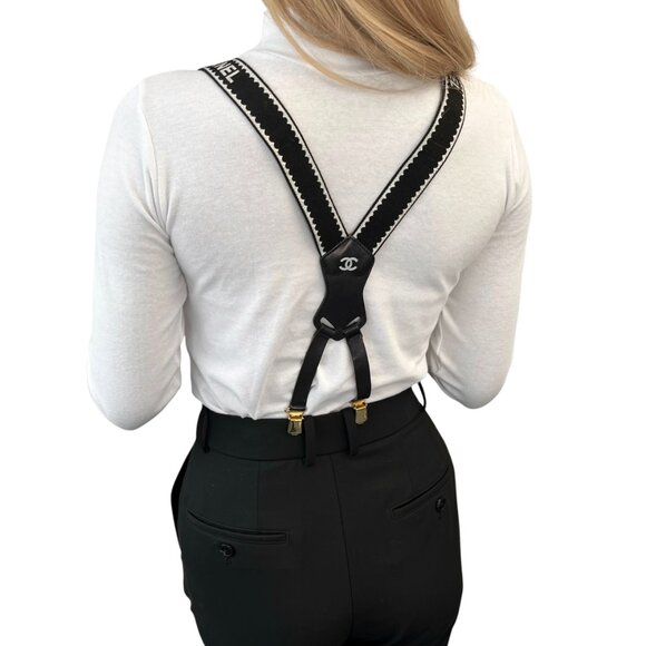 CHANEL Vintage 1994 CC Logo Letter Suspender Belt Black White Cotton [106386] main image 10